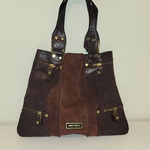 Jimmy choo authentic brown leather and suede handbag